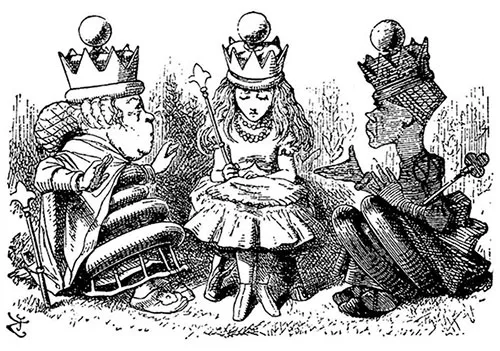 La reina Alicia y las reinas roja y blanca