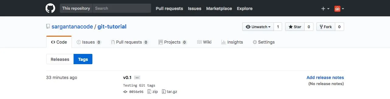 Tags section on GitHub